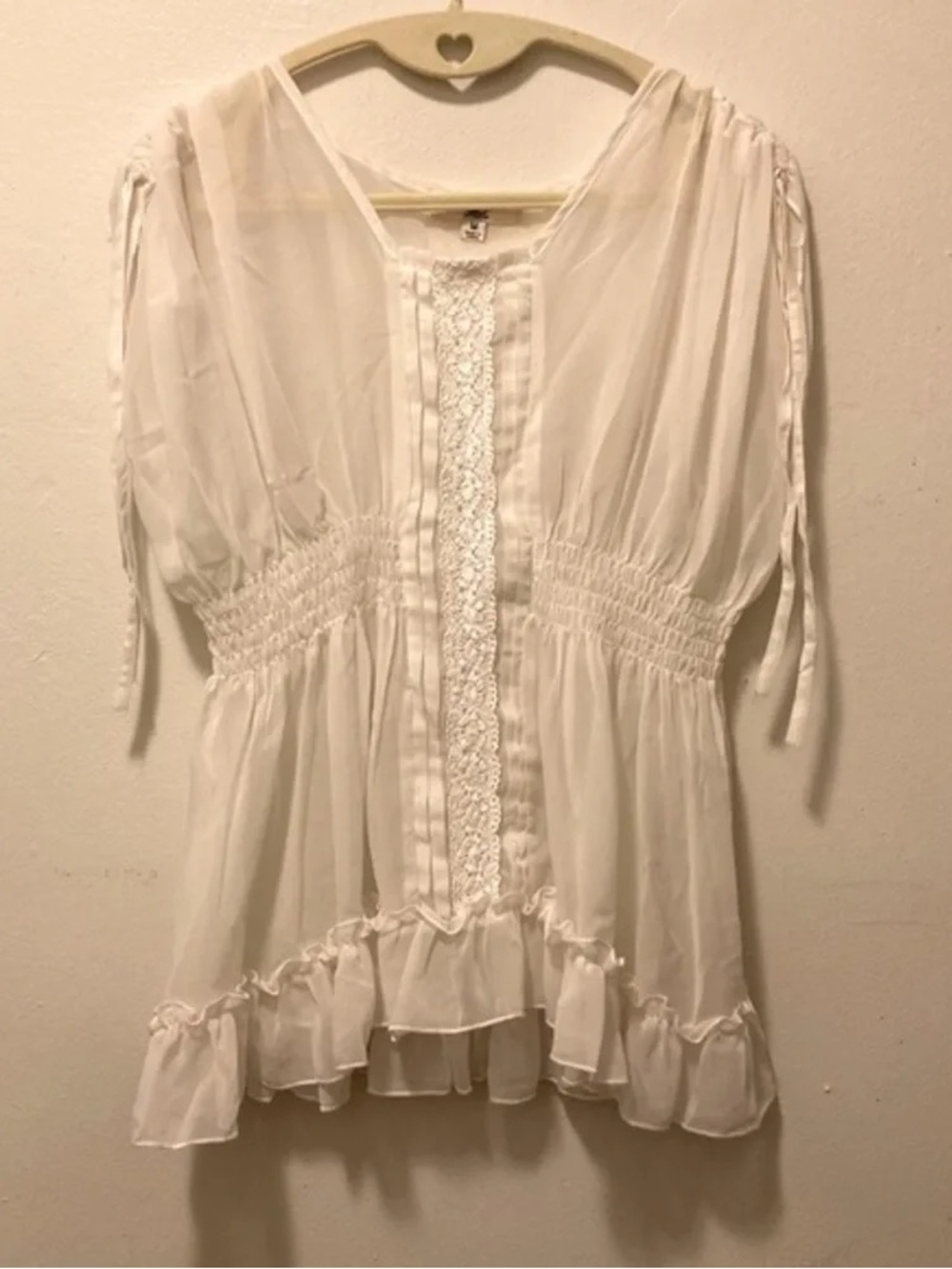 White Lace-Trim Peasant Blouse - Women Tops